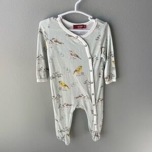 Milkbarn Bamboo Footed Romper Sleeper with Blue Birds and Yellow Birds